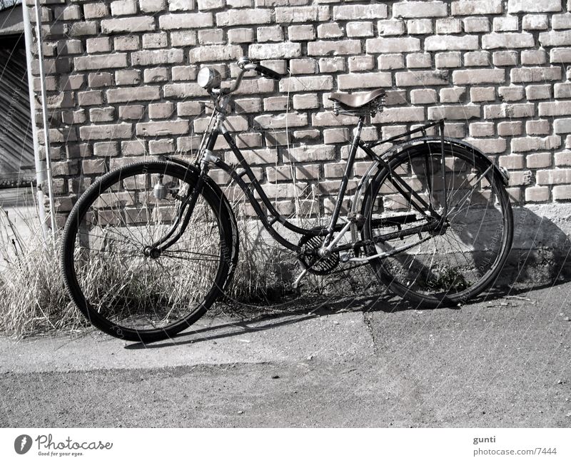 Ride my old Bike Fahrrad Nostalgie Originalität Staub Mauer Steinwand Verkehr alt Rost Ledersattel