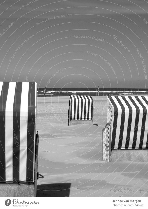 leben in s/w (1) See Strand Strandkorb Ferien & Urlaub & Reisen Meer Umwelt Streifen rechts Richtung ruhig Wellen Schwarzweißfoto Sommer Wasser Natur Himmel