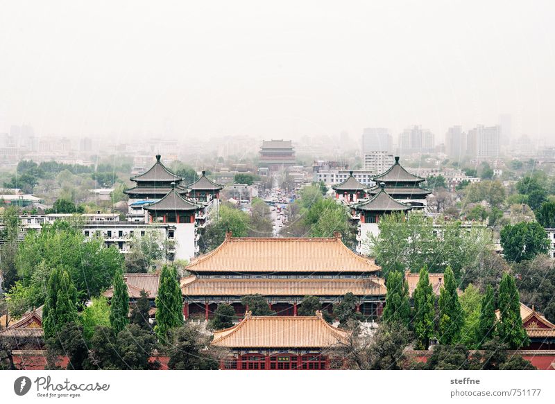Fernost Baum Peking China Altstadt Haus Palast Stadt trommelturm Dunst Umweltverschmutzung Chinesische Architektur Farbfoto Textfreiraum oben