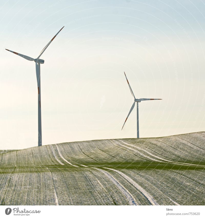 greenEnergy Energiewirtschaft Windkraftanlage Feld Hügel drehen grün Bewegung Zukunft Windrad Linie Schneefall Frost Winter Außenaufnahme Menschenleer