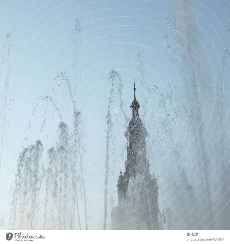 Plaza de España, Sevilla Wasser Wassertropfen Wolkenloser Himmel Sommer Schönes Wetter Wärme Park Spanien Andalusien Palast Platz Turm Brunnen Wasserfontäne