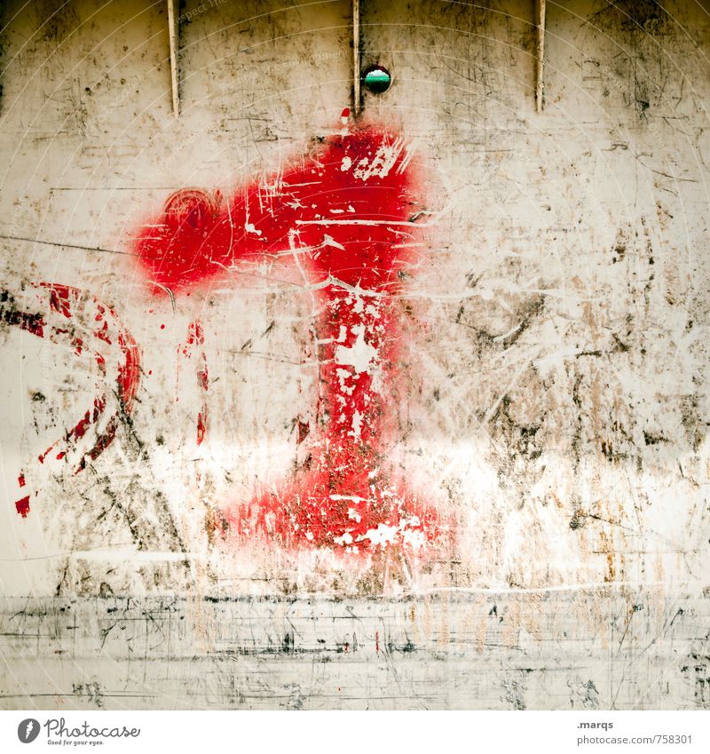 1 Mauer Wand Kunststoff Ziffern & Zahlen alt dreckig hässlich rot weiß Verfall erste Lebensalter Hausnummer Farbfoto Außenaufnahme Nahaufnahme Menschenleer
