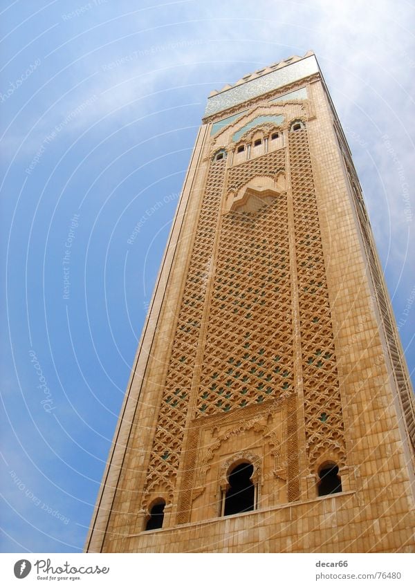 Minaret Casablanca Moslem Religion & Glaube Islam mosque morocco arab holy magreb minaret mosaic madrasa marble blau Himmel