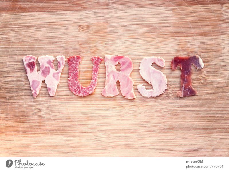 Wurst. Kunst Kunstwerk ästhetisch innovativ Kitsch Wurstwaren Wurstherstellung Buchstaben lecker Foodfotografie Speise Salami Schinken Schneidebrett Vesper