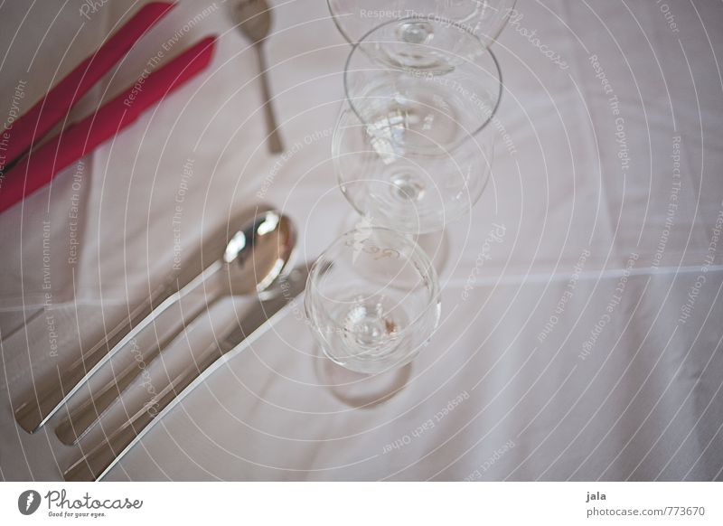 gedeck Glas Besteck Messer Gabel Löffel Serviette Tischwäsche ästhetisch elegant Gedeck Farbfoto Innenaufnahme Menschenleer Hintergrund neutral Tag
