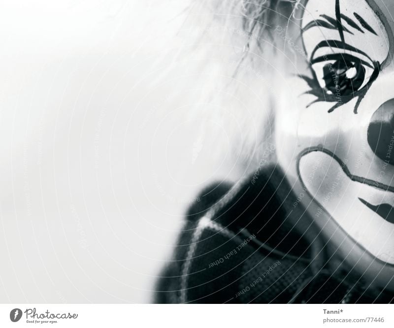 clown Clown Neugier Gesicht Auge Puppe schwarz-weis lachen