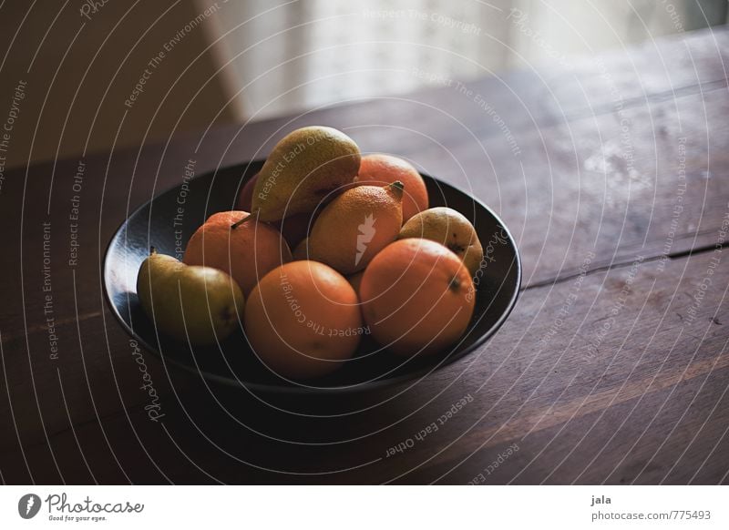 obst Lebensmittel Frucht Orange Zitrone Birne Ernährung Bioprodukte Vegetarische Ernährung Schalen & Schüsseln frisch Gesundheit lecker natürlich Holztisch