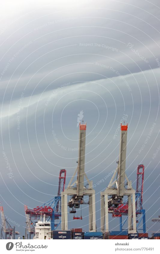 Wetter Kran Industrie Gewitterwolken Klima Klimawandel schlechtes Wetter Unwetter Hamburger Hafen Schifffahrt Container Güterverkehr & Logistik Wirtschaft