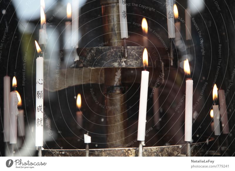 Japanische Tempelkerzen Kultur Asien Altar Kerze Kerzenschein Sehenswürdigkeit Schriftzeichen Flamme Feuer Kerzenaltar Erholung leuchten träumen gelb schwarz