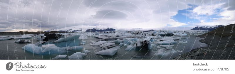 Bruchstücke der Kälte Eisberg April Island Gletscher Panorama (Aussicht) Meer Wasser Schnee groß Panorama (Bildformat)