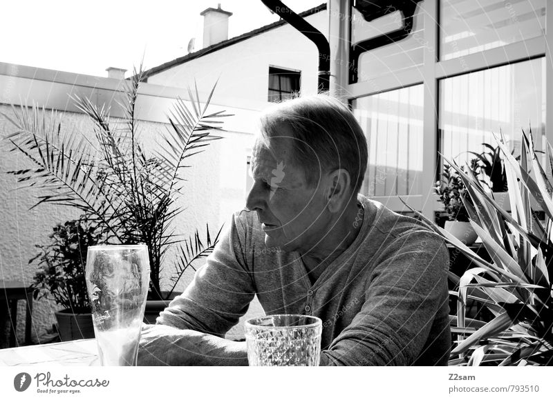 bayerische Gemütlichkeit Getränk weißbier hefeweizen maskulin Männlicher Senior Mann 60 und älter Pflanze T-Shirt blond Denken Erholung genießen alt Vorsicht