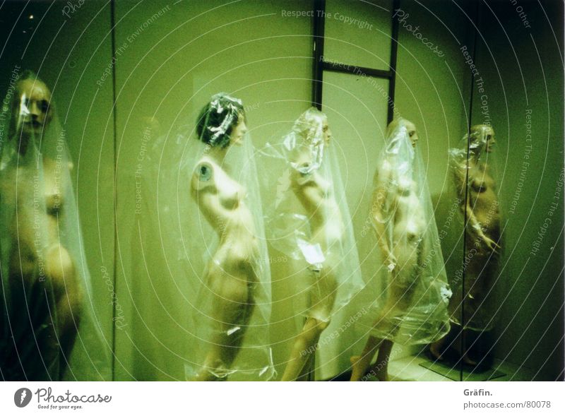 Plastikumverpackung verschönern Perücke Schaufenster grün nackt Frau Folie Dekoration & Verzierung Lomografie Puppe Statue Arme Beine Fuß Brust