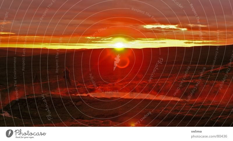 Hot Spot Quelle Island Sonnenuntergang Hochebene Heisse Quellen Abend Himmel Berge u. Gebirge Wasserdampf Ausflug Nebel Abenddämmerung Abendsonne Roter Himmel