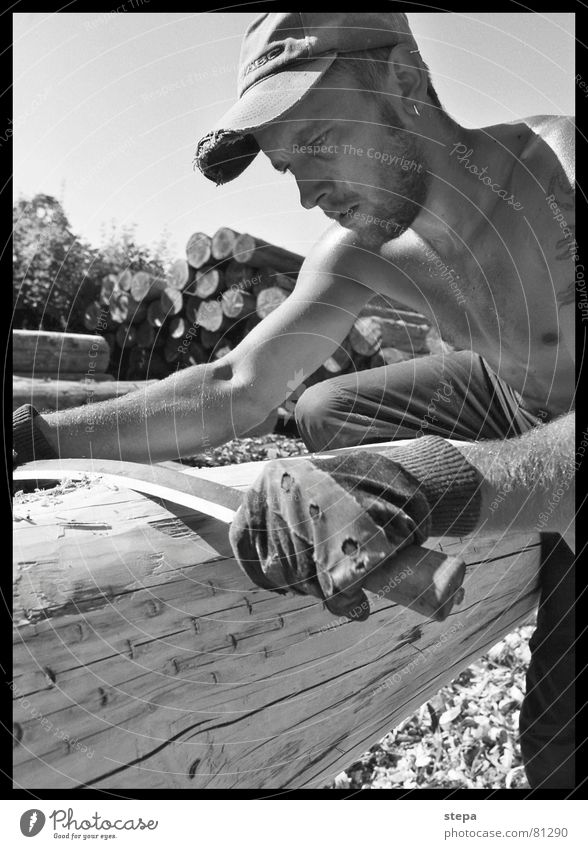 Holz Haus Bau Holzhaus Arbeit & Erwerbstätigkeit Arbeiter Waldarbeiter Holzarbeiten Baum Handwerk Kunst Natur handwerkskunst natürlich ökologisch häuten Messer