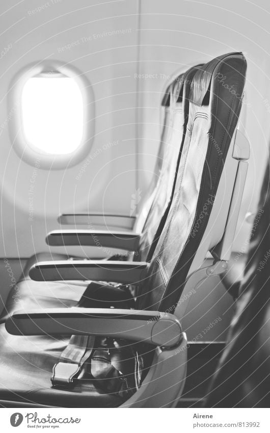 last minute Ferien & Urlaub & Reisen Tourismus Verkehr Verkehrsmittel Luftverkehr Flugzeug Passagierflugzeug im Flugzeug fliegen warten frei kalt grau schwarz