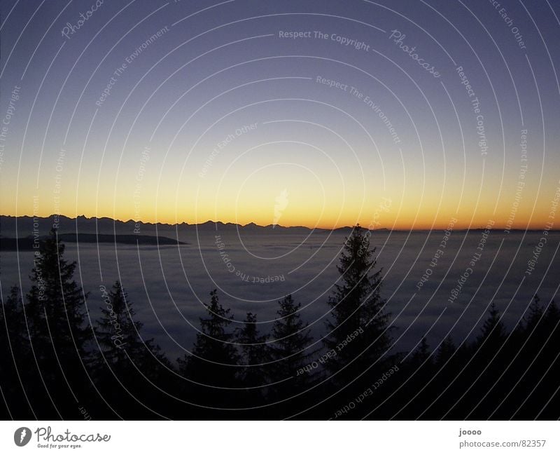 Sundown über Nebel im Tal Meer Bergkette Abend Sonnenuntergang Nebelschleier Berge u. Gebirge Himmelskörper & Weltall Alpen Decke Dämmerung daunendecke