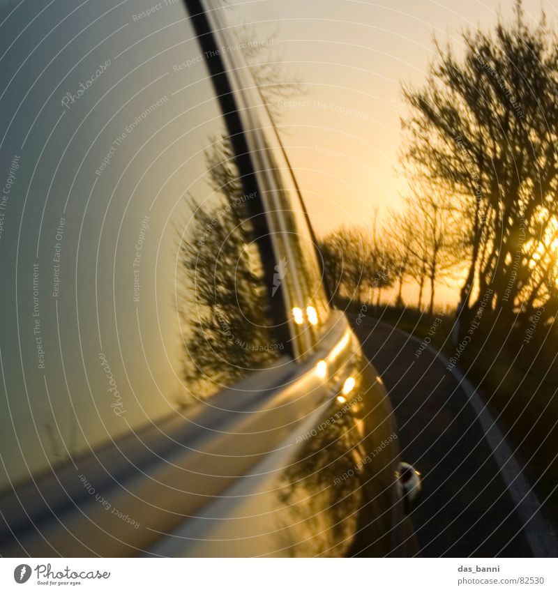 turn around ² Wagen Fernstraße Fahrtwind unterwegs Verkehrsmittel Geschwindigkeit Reflexion & Spiegelung Sonnenuntergang Physik Herbst kalt Baum Fenster