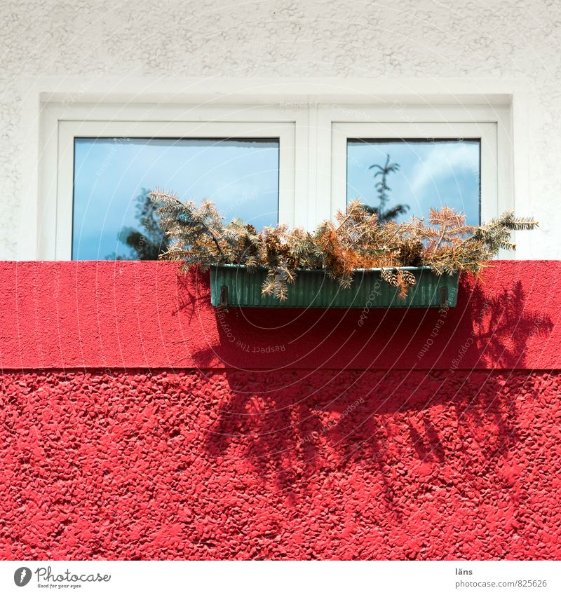 Sommer vor dem Balkon Häusliches Leben Wohnung Haus Hochhaus Bauwerk Gebäude Plattenbau Fenster Tür alt authentisch trist trocken rot weiß Wandel & Veränderung