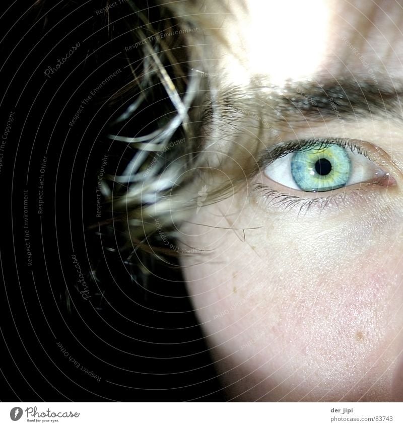 Geometrische Optik rund Pupille Wange grün türkis kalt schwarz Gesicht blau-grün Nahaufnahme Perspektive Publikum Sehvermögen Bündel Blick Aussicht fokussieren