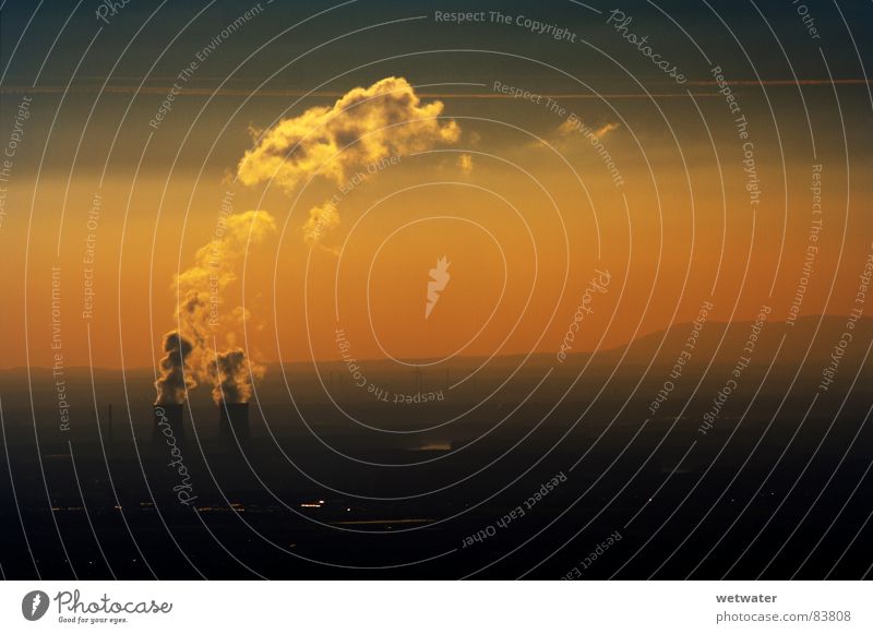 AKW sunset Kernkraftwerk Nebel Sonnenuntergang Kraft Himmel Industrie hazy Wasserdampf fog steam orange landscape Landschaft Powerplant sky