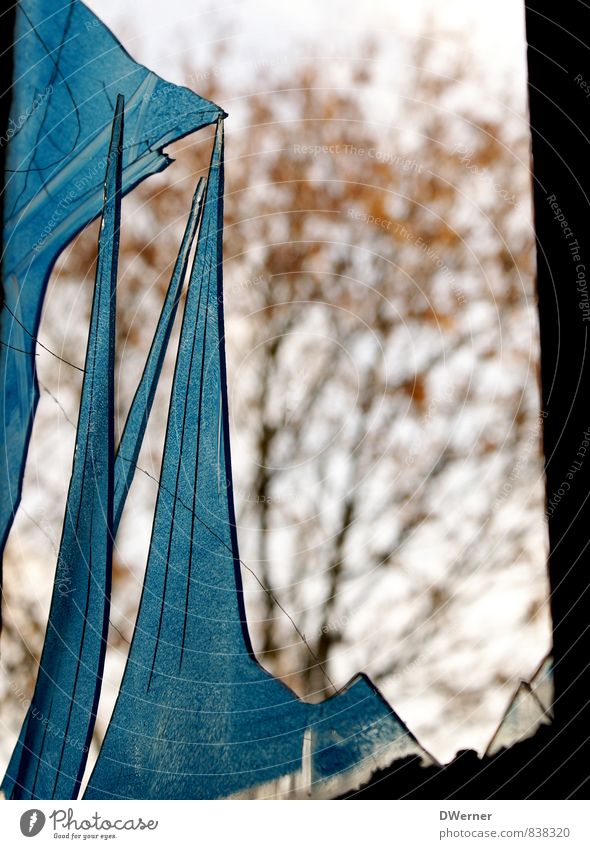 Das blaue Fenster Design Häusliches Leben Wohnung Renovieren Handwerker Skulptur Architektur Umwelt Natur Garten Industrieanlage Fabrik Ruine Glas alt hässlich