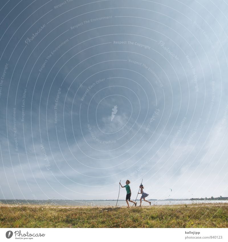 deichgrafen Mensch Kind Mädchen Junge Geschwister Bruder Schwester Familie & Verwandtschaft Kindheit Leben 2 Umwelt Natur Landschaft Himmel Küste laufen Deich