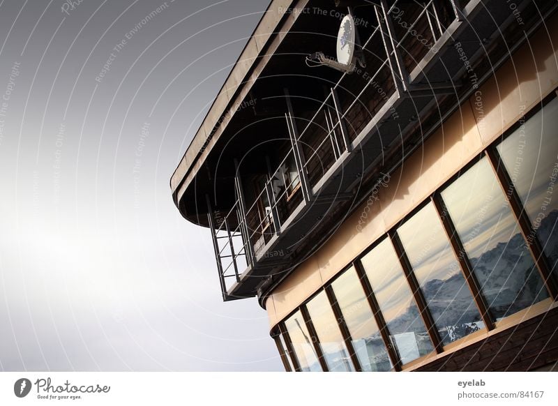 Panorama Filter Aussicht Parabolantenne Empfangsstation Nebelhorn (Berg) Jagertee Gebäude Satellit Antenne Reling Plattform Gipfel Restaurant Allgäu