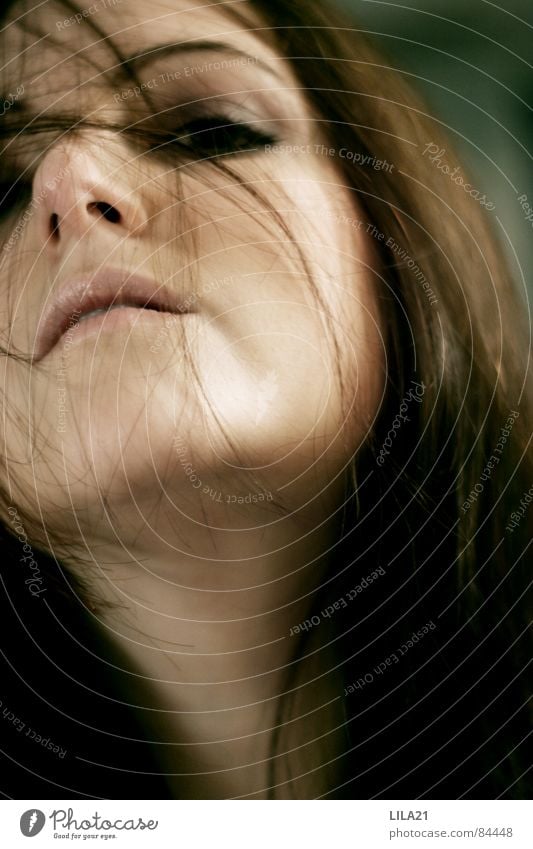 In dieser Sekunde Frau grün Nahaufnahme Sturm Innenaufnahme Selbstportrait Auslöser Haare & Frisuren Bewegung Auge Mund Nase Freude Freiheit Wind