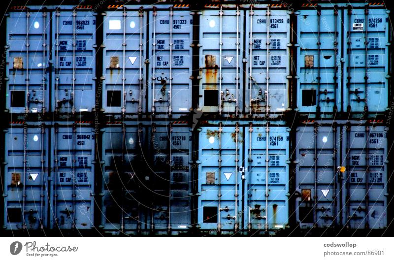 zwö mal vier hell-blau 8 Containerterminal Reederei Ladung Hafen Industrie Schifffahrt light blue dark blue Güterverkehr & Logistik eight shipping trade harbour