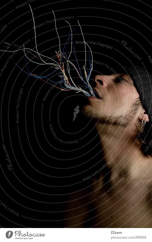 cabelguy III elektronisch Künstliche Intelligenz Wachstum Porträt schwarz Bart rot Elektrisches Gerät Draht Maschine verloren gefangen beherrschen Mensch Stil