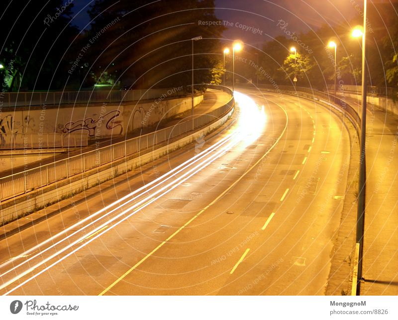 Kurve Nacht Geschwindigkeit Licht Leuchtspur Langzeitbelichtung Straße