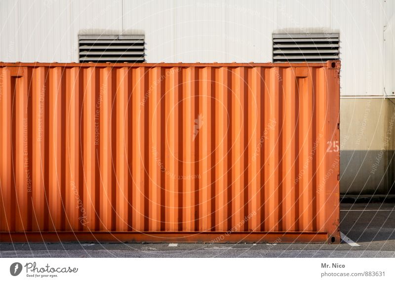 25 | UT Köln Industrieanlage Fabrik Containerschiff Güterverkehr & Logistik Ziffern & Zahlen Lagerhalle orange Hafen Lüftungsschacht Lüftungsklappe Abstellplatz