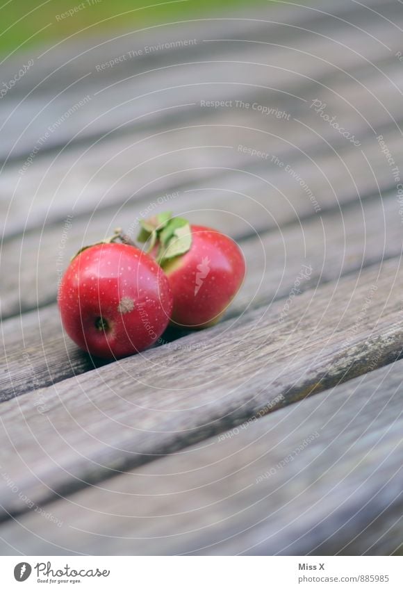 2x rot Lebensmittel Frucht Apfel Ernährung Picknick Bioprodukte Vegetarische Ernährung Diät Gesunde Ernährung Holz frisch Gesundheit lecker saftig süß Farbfoto