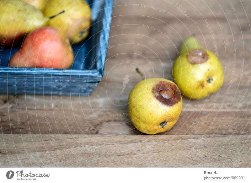 FallObst Frucht Bioprodukte Vegetarische Ernährung Lebensfreude Birnen verdorben Fallobst Holztisch Ernte Farbfoto Menschenleer Textfreiraum unten