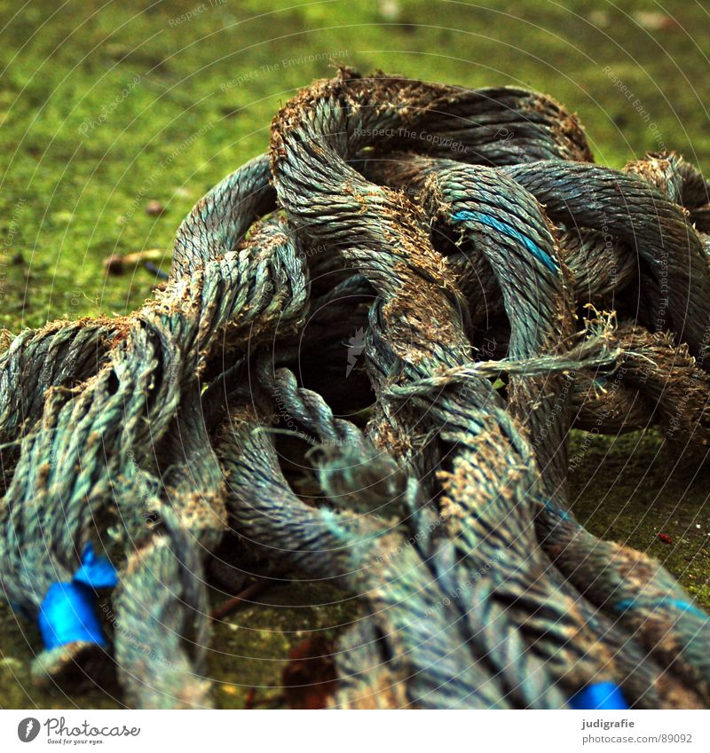 Verstrickungen Seil Faser geflochten Verflechtung kaputt maritim Vergänglichkeit obskur alt blau verstrickt Ende Wasserfahrzeug Feste & Feiern