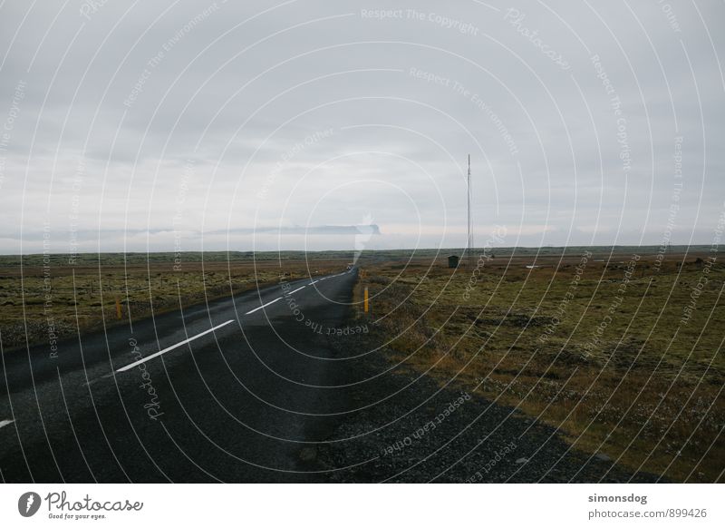 I'm in Iceland. Natur Landschaft Wolken Horizont Herbst Verkehr Verkehrswege Straße Freiheit Ferien & Urlaub & Reisen Moosteppich Island Ferne Farbfoto
