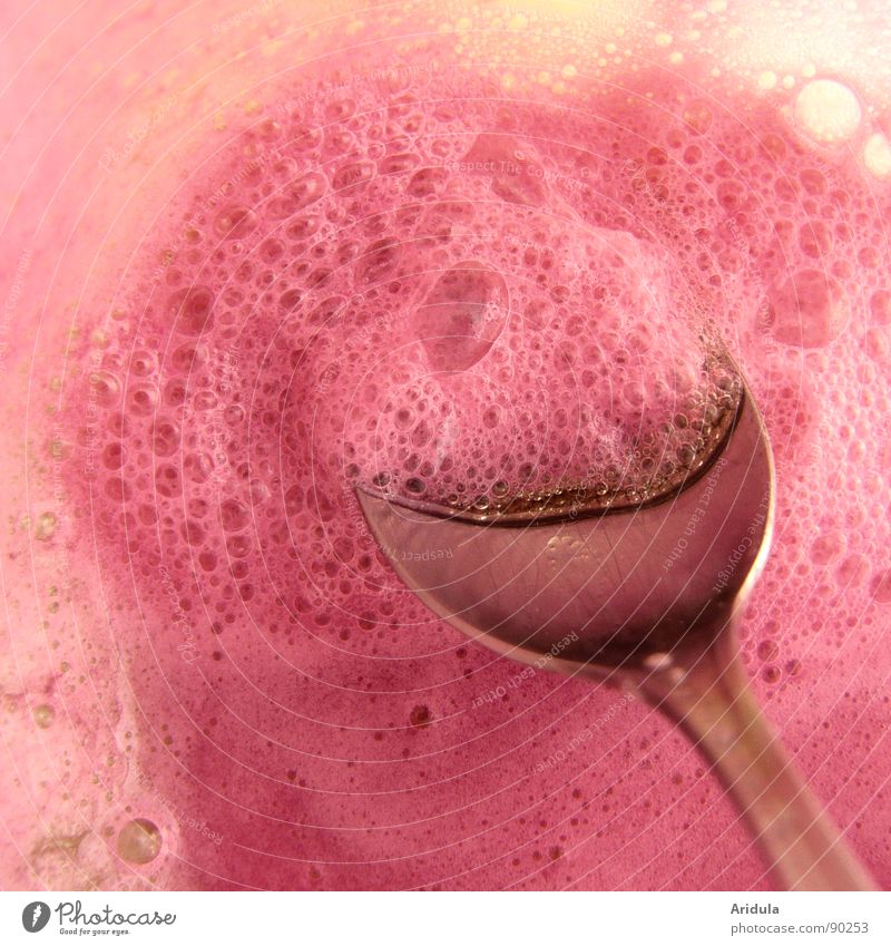 schaumig No.2 Schaum rosa Milch Honig süß lecker Sommer Luft trinken genießen Löffel Gastronomie Milcherzeugnisse blasen Ernährung klebrig milkshake silber
