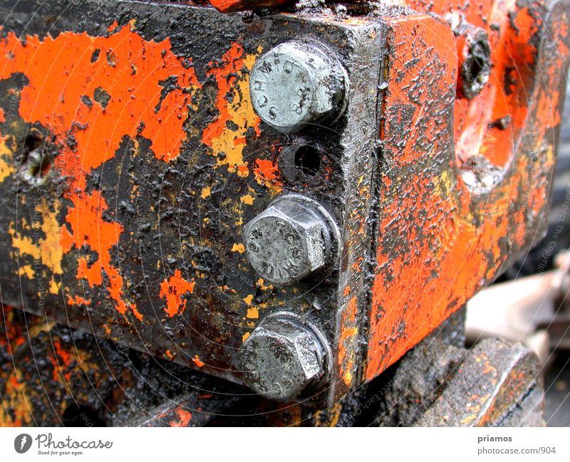 dirty orange Bagger Kran Elektrisches Gerät Technik & Technologie dreckig Schraube Rost