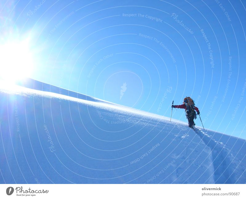 Kampf und Glücksgefühl Gran Paradiso Gegenlicht Schneespur Skitour Bergsteigen Bergsteiger Winter Winterstimmung Sport Spielen Sonne Kontrast Wintersport