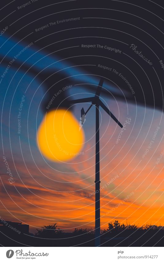 stromkreis Kabel Glühbirne Windkraftanlage Technik & Technologie Fortschritt Zukunft Erneuerbare Energie Umwelt Himmel Schönes Wetter hell gelb orange