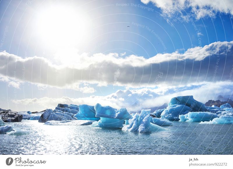 See mit Eisschollen in Island Eisschicht Eisschmelze Eisberg blau Gletschereis Gletscherschmelze Seen Klima Klimawandel Klimaschutz klimakrise Klimakatastrophe