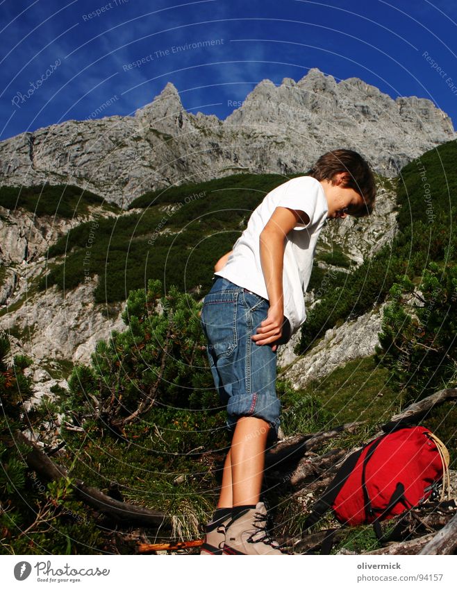 auf da oim wandern Bergsteiger grün Pause Berge u. Gebirge Stein Himmel blau Mensch Schuhe