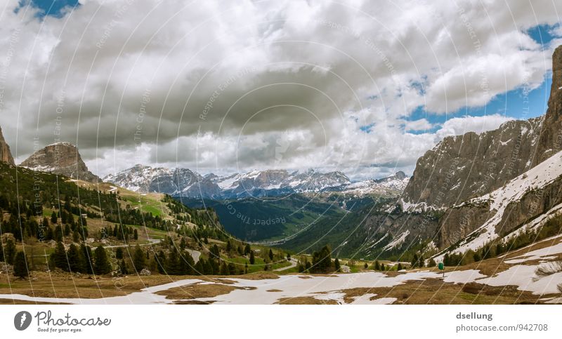 weißgefleckte Berglandschaft Umwelt Natur Landschaft Urelemente Himmel Wolken Frühling Sommer Schönes Wetter Wald Felsen Alpen Berge u. Gebirge Gipfel