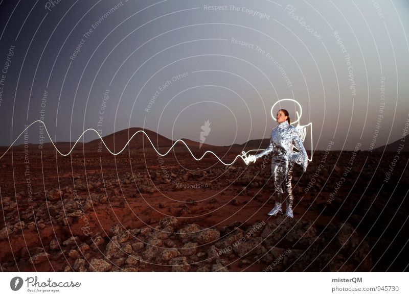 Wir kommen in Frieden. Kunst Kunstwerk ästhetisch Raumanzug Astronaut Außerirdischer Laser Laserpointer Angriff angriffslustig Aggression Krieg Krieger