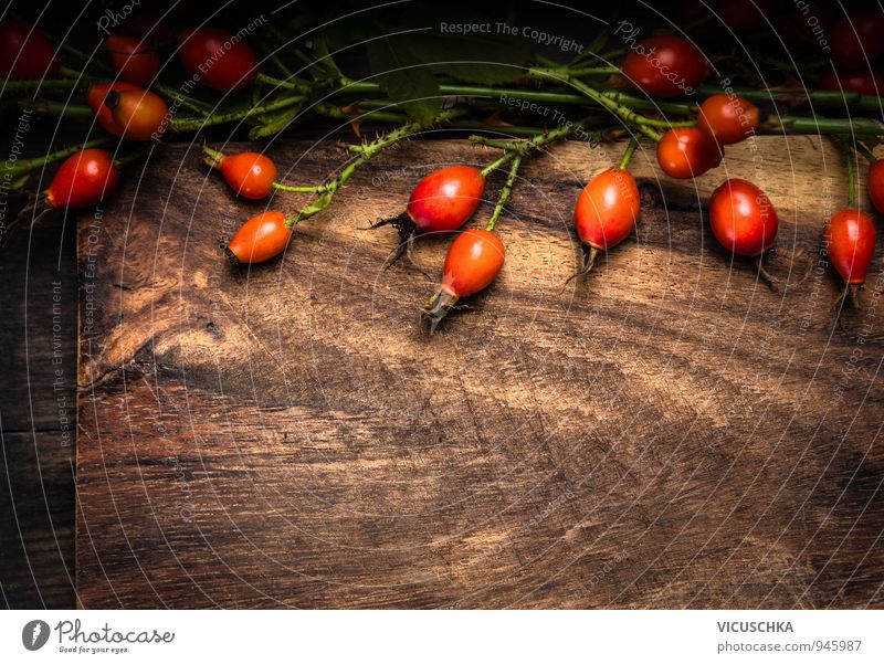 Altes Holzbrett mit Hagebutte Lebensmittel Frucht Ernährung Bioprodukte Vegetarische Ernährung Diät Design Alternativmedizin Freizeit & Hobby Wohnung Garten