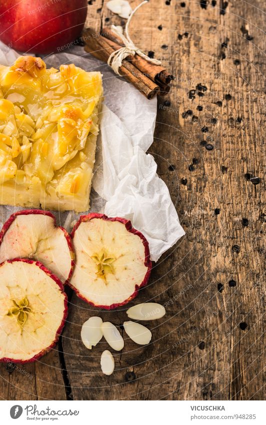 Apfelkuchen mit Zimt und Mandeln Lebensmittel Frucht Teigwaren Backwaren Kuchen Dessert Kräuter & Gewürze Ernährung Bioprodukte Vegetarische Ernährung Diät
