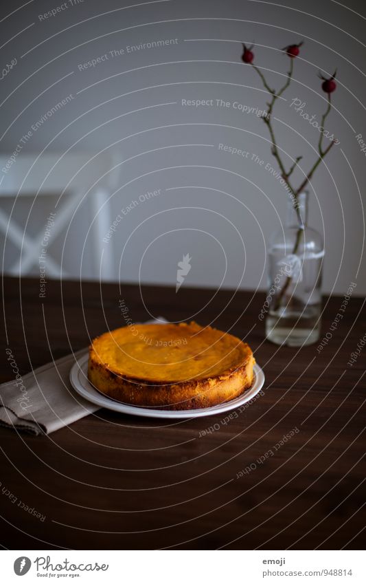 Kürbiskuchen Kuchen Dessert Süßwaren Ernährung Slowfood Teller lecker süß Kürbiszeit herbstlich Farbfoto Innenaufnahme Menschenleer Dämmerung