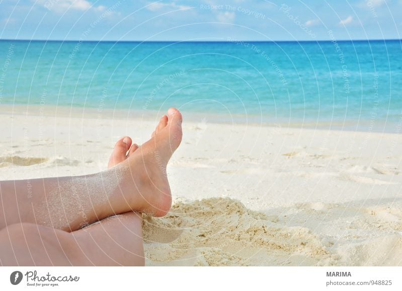 woman legs in the sand exotisch Erholung ruhig Ferien & Urlaub & Reisen Sommer Sonne Strand Meer Mensch Frau Erwachsene Natur Sand Wasser blau türkis weiß Asien