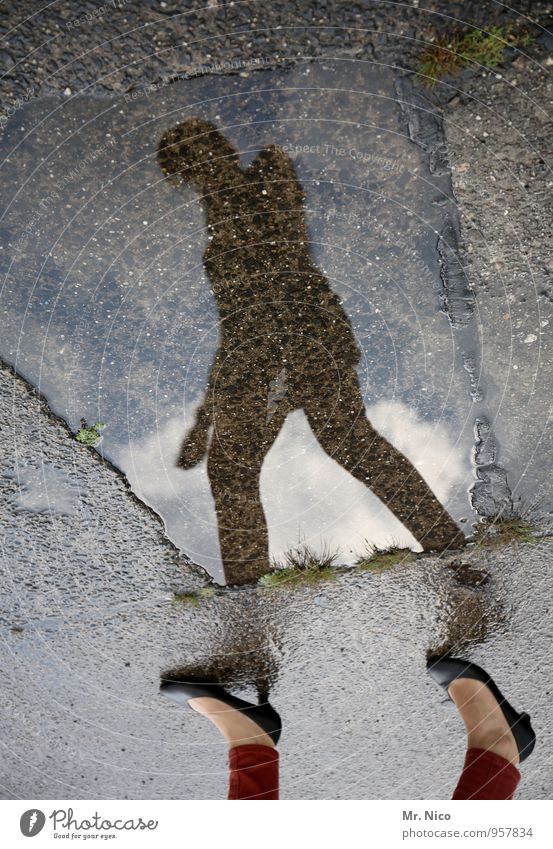 verkehrte welt feminin 1 Mensch Umwelt Wasser Herbst Klimawandel schlechtes Wetter Regen Wege & Pfade Schuhe rennen gehen Bürgersteig Fuß nass Jahreszeiten