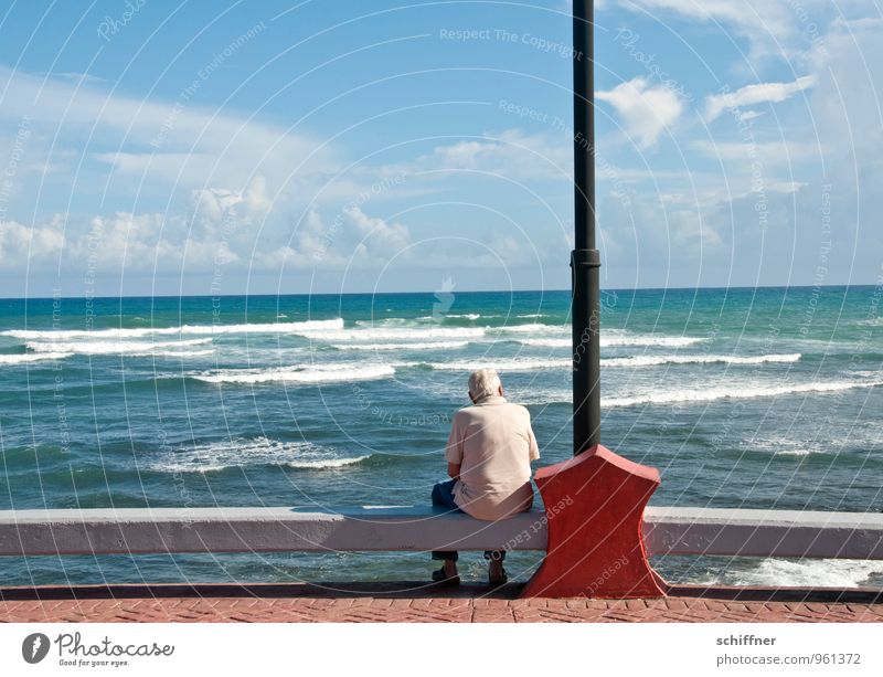 Der alte Mann und das Meer Mensch maskulin Erwachsene Männlicher Senior Großvater 1 60 und älter Himmel Horizont Schönes Wetter Wellen Küste Bucht authentisch